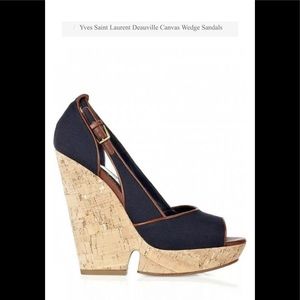 yves saint laurent Deauville Canvas Wedge Sandals NWB Size:10-40 1/2  Navy $1100